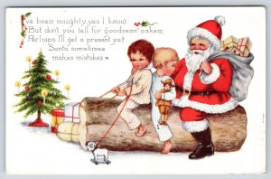 Christmas~Santa & Boys in Pajamas Ride Yule Log~Candle Tree~Soldier Doll~Whitney