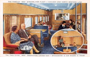 Chicago and Northwestern Line 400 Streamliner Lounge Car Postcard AA44905