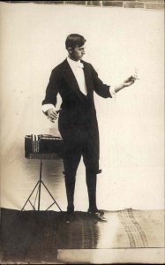 Magician Studio Image Card Trick Magic c1910 Real Photo Postcard