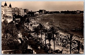 Vtg Cannes Italy The Croisette Beaches Street View Old Cars 1950s RPPC Postcard