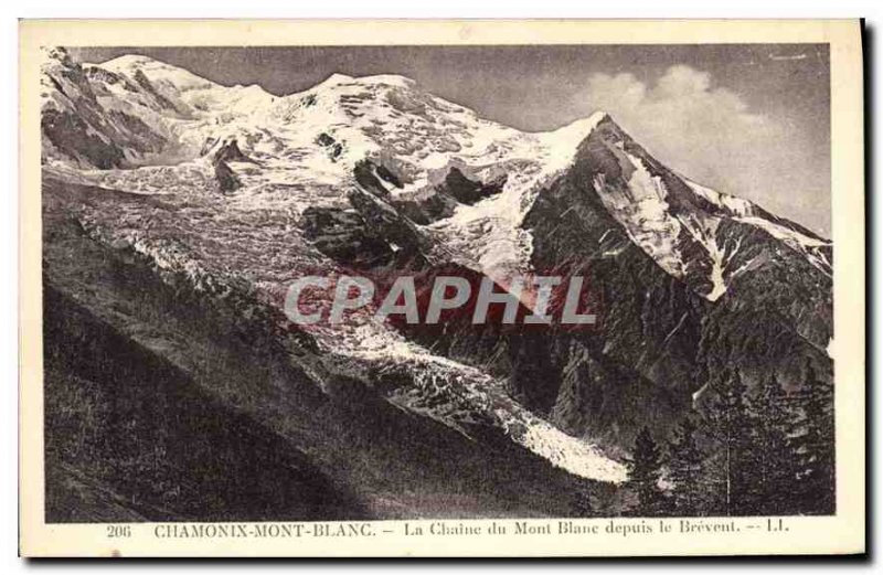 Old Postcard Chamonix the Chain of Mont Blanc from Brevent