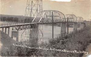 B32/ Blair Missouri Valley Nebraska Ne RPPC Postcard c20s Lincoln Bridge