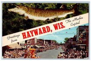 Hayward Wisconsin WI Postcard Greetings Muskie Capital Of The World Fish c1960s
