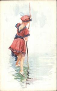 Bathing Beauty Woman in Water - S. Hildesheimer & Co c1910 Postcard #3