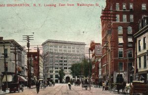 Vintage Postcard 1908 Looking East From Washington Street Binghamton New York NY