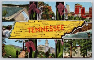 Tennessee State Map Multi-View~Norris Dam~Chattanooga~Nashville~Vintage Linen PC