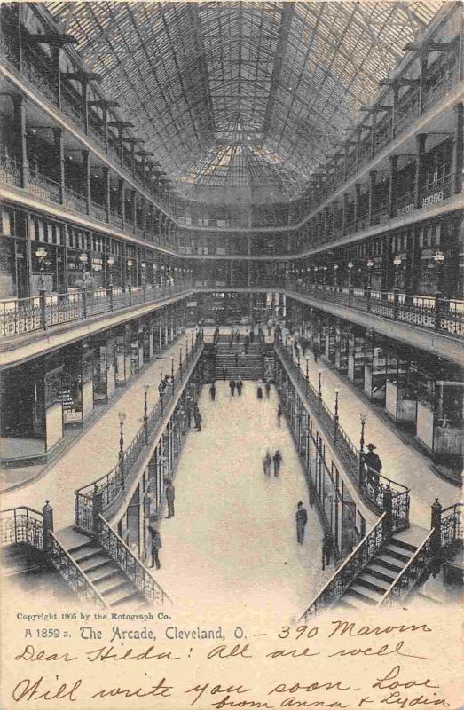 The Arcade Shopping Mall Interior Cleveland Ohio 1905 Rotograph postcard 