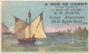 Great American Boot & Shoe Store Philadelphia - R W Burns - Victorian Trade Card