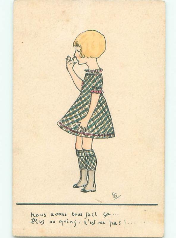 foreign Old Fashion Postcard signed FRENCH GIRL IN FASHIONABLE SKIRT AC3092