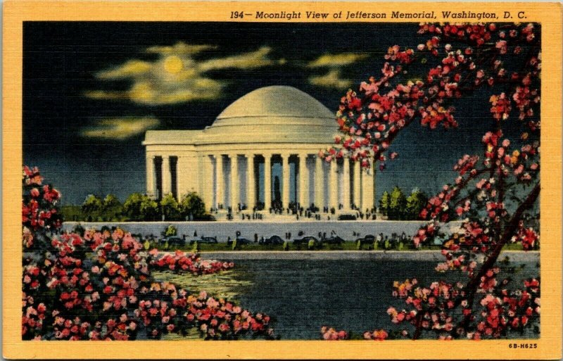 Moonlight Jefferson Memorial Washington, D.C. moon, clouds cherry blossoms