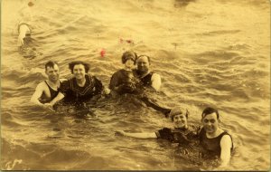 RPPC Men Women Swimming Vintage Fashion Caps Real Photo Postcard AZO 
