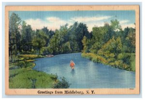 c1940's Greetings From Middleburg New York NY, River View Vintage Postcard 