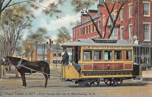 FIRST HORSE CAR RUN IN MANCHESTER NEW HAMPSHIRE POSTCARD (c. 1910)