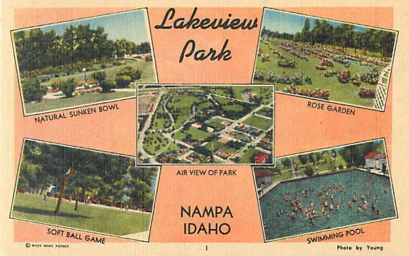 Scenes in Lakeview Park, Nampa, Idaho ID, Linen Postcard