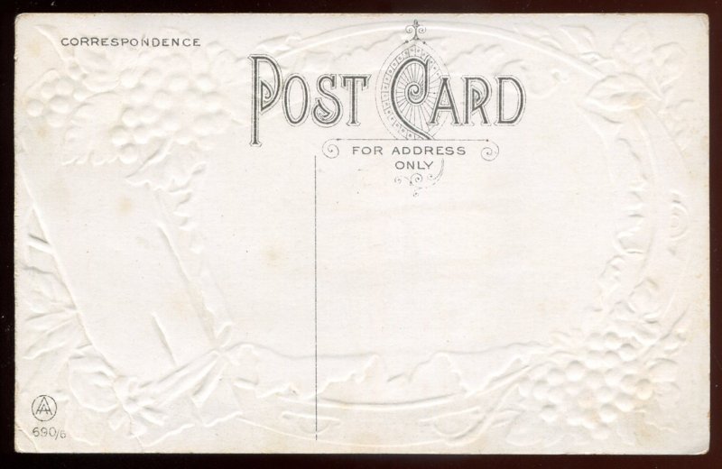 dc2036 - Best WISHES Postcard 1910s Embossed Girl with Red Roses Fancy Border