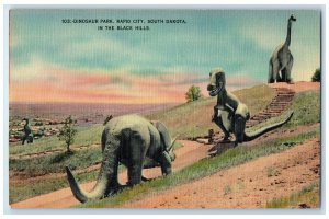 c1940s In The Black Hills Dinosaur Park Rapid City South Dakota SD Tree Postcard