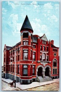 Butte Montana MT Postcard Public Library Building Exterior Street Scene Vintage