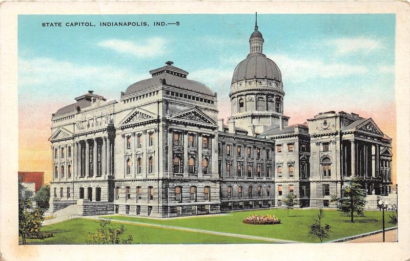 Indianapolis Indiana~State Capitol~Flower Bed in Front~1920s Postcard