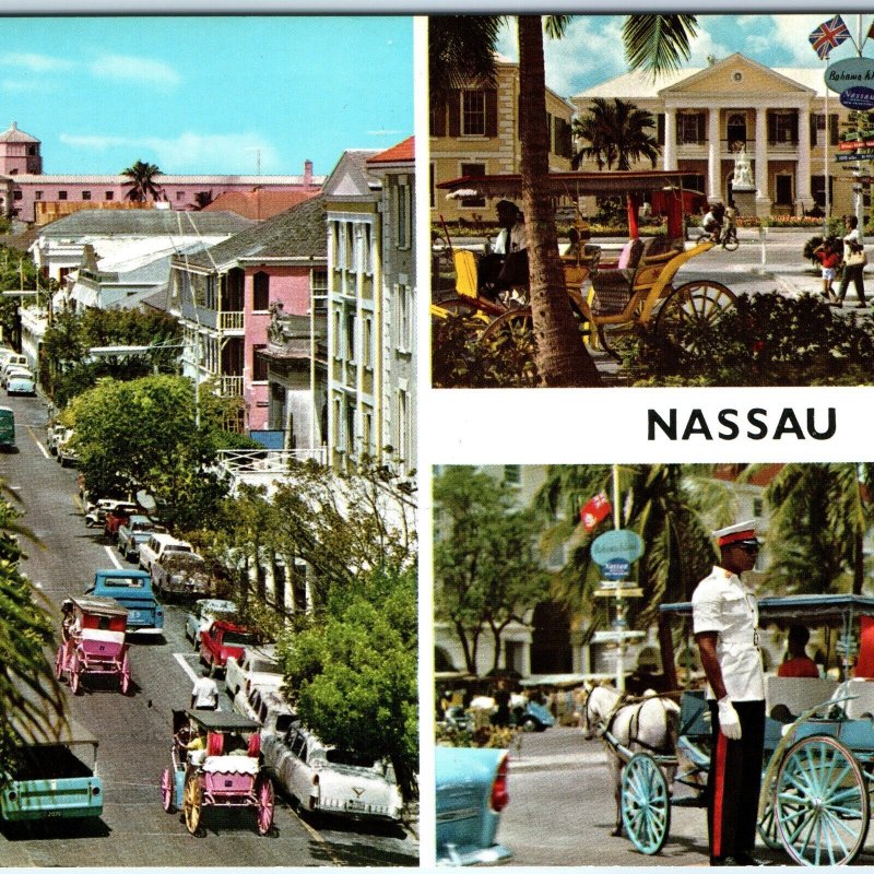 c1970s Nassau, Bahamas Multi View Street Scene Horse Carriage Chrome 4x6 PC M26