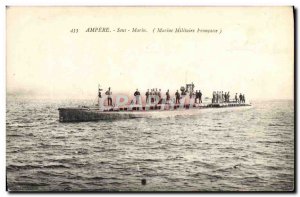 Postcard Old Boat Submarine Ampere