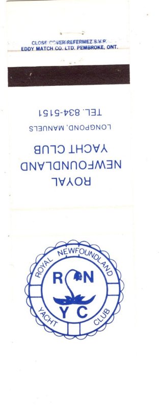 Royal Newfoundland Yacht Club, Longpond, Manuels, Vintage Matchbook Cover