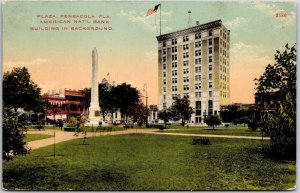 Plaza Pensacola Florida FL Amercal Nat'l Bank Building In Background Postcard