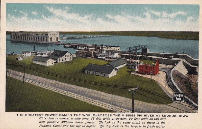 Postcard Greatest Dam Across Mississippi River Keokuk Iowa