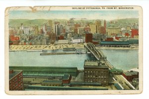 PA - Pittsburgh. Skyline from Mt. Washington ca 1920's (creases, wear, tear)