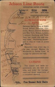 Jebsen Line Steamships Route Map West Coast to Central America c1910 Postcard