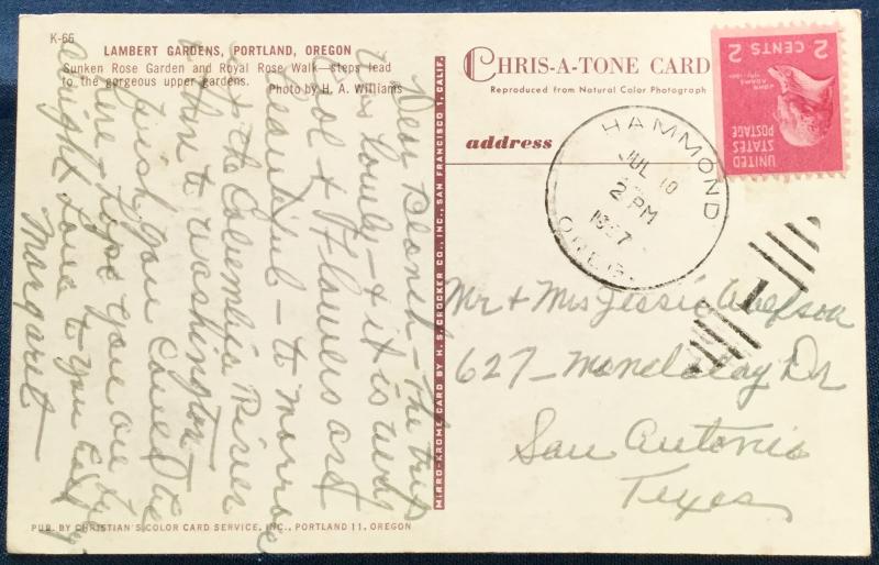 Postcard Used Lambart Gardens, Portland, OR LB