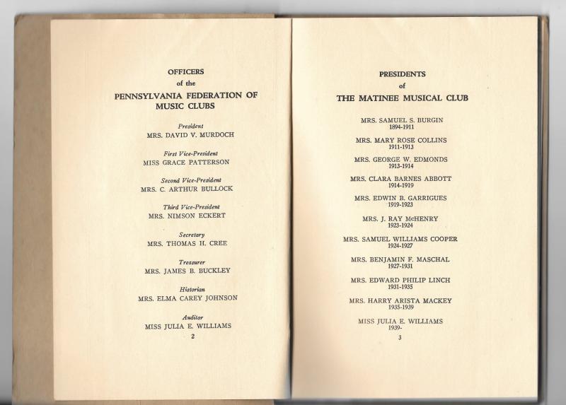 Matinee Musical Club Philadelphia PA 1935-1939 Yearbook 63 pages