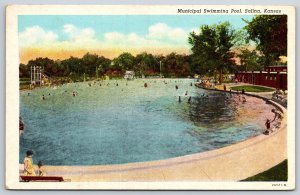 Salina Kansas~Municipal Swimming Pool Scene~American Art Vintage Linen Postcard