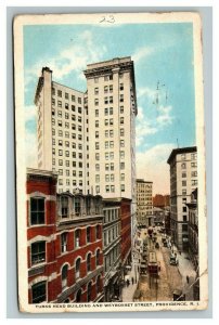 Vintage 1923 Postcard Turks Head Building Weybosset St. Providence Rhode Island