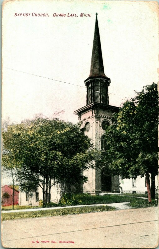 Vtg Carte Postale 1910s - Herbe Lac Michigan Mi - Baptiste Église Unp