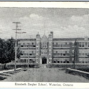 c1940s Waterloo ON Elizabeth Ziegler Public School Postcard Gothic Revival Evans