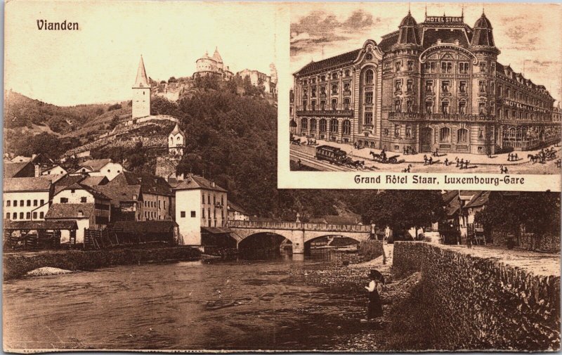 Luxembourg Vianden Grand Hotel Staar Luxembourg Gare Vintage Postcard C097