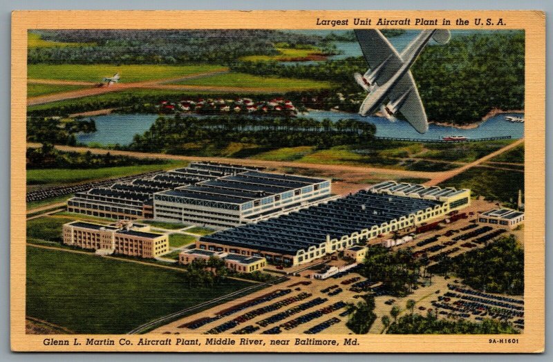 Postcard Middle River MD c1939 Largest Unit Aircraft Plant Glenn L. Martin Co.
