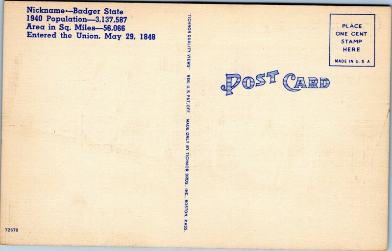 postcard Greetings From Wisconsin - large letter, Tichnor