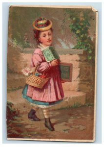 Lovely Young Victorian Girl Carrying Grociers Trade Card P49 