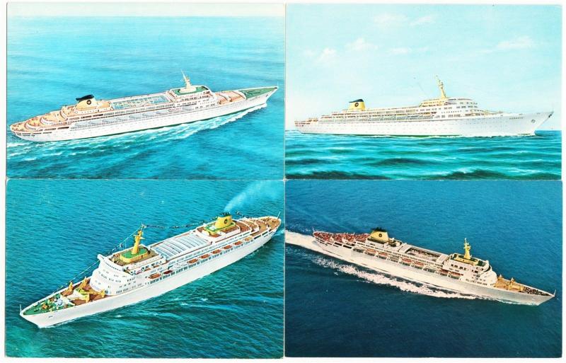 Home Lines Cruise Ship MS Oceanic Lot of 4 Postcards 1960s