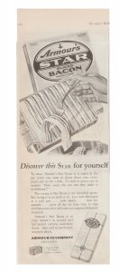 1927 Print Ad Armour's Star Bacon, Hand & Fork Removing a Slice of Raw B...