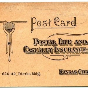 1910s Kansas City MO Advertising Postal Life Casualty Insurance Postcard Form A3