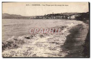 Postcard Old Cannes Beach by a heavy sea