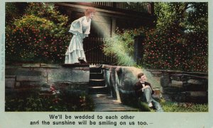 Vintage Postcard 1910's We'll Be Wedded To Each Other & Sunshine Smiling Artwork
