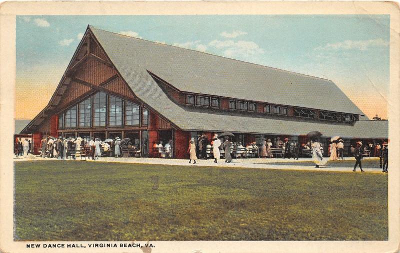 F3/ Virginia Beach Virginia Postcard 1923 New Dance Hall Building Crowd 4