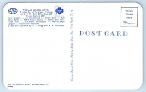 YORKTOWN, Virginia VA ~ Roadside THOMAS NELSON MOTEL York County 1950s Postcard