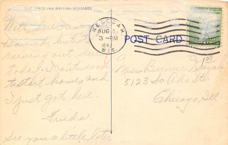 Arkdale Wisconsin~Ducks on Lake Shore~Flowering Trees~1943 Linen Postcard
