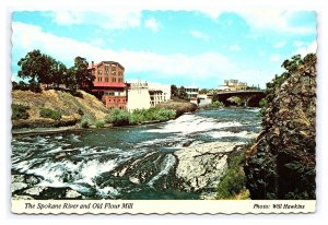 The Spokane River And Old Flour Mill Idaho Continental View Postcard