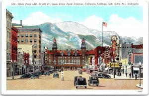 VINTAGE POSTCARD STREET SCENE ON PIKES PEAK AVENUE AT COLORADO SPRINGS