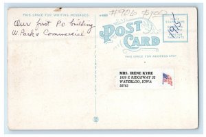 1915 Post office Building Cars Street View Flag Waterloo Iowa IA Postcard 